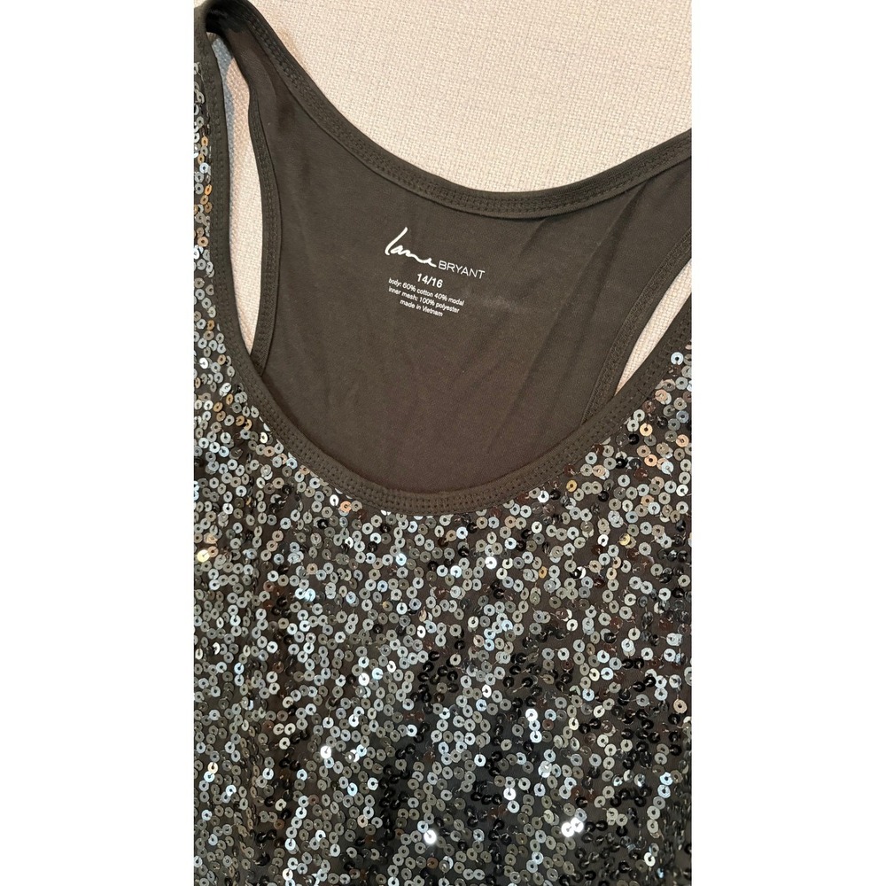 Lane Bryant Sequin Tank Top Women 14/16 Gray Excellent Racerback Sparkle Party